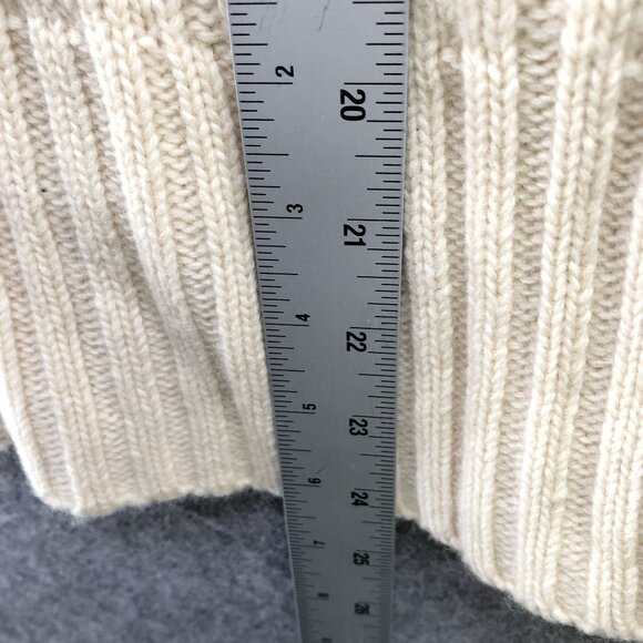 H&M Wool Stretch Cable Knit Zip Sweater Womens L Cream Mock Neck Fisherman - Picture 5 of 8